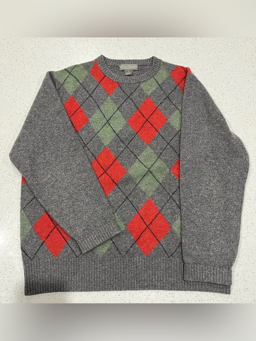 Women’s Daniel Cremieux 100% Cashmere Sweater Size L Gray Argyle Long Sleeve